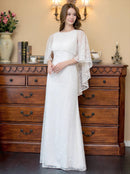 ERUKEI/E22030/ロングドレス/総レース/袖あり/ケープ付き/エレガント/イブニンングドレス/Aライン/演奏会/パーティー