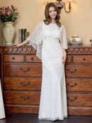 ERUKEI/E22030/ロングドレス/総レース/袖あり/ケープ付き/エレガント/イブニンングドレス/Aライン/演奏会/パーティー