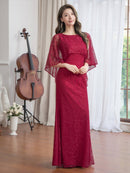 ERUKEI/E22030/ロングドレス/総レース/袖あり/ケープ付き/エレガント/イブニンングドレス/Aライン/演奏会/パーティー