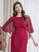 ERUKEI/E22030/ロングドレス/総レース/袖あり/ケープ付き/エレガント/イブニンングドレス/Aライン/演奏会/パーティー