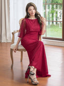 ERUKEI/E22030/ロングドレス/総レース/袖あり/ケープ付き/エレガント/イブニンングドレス/Aライン/演奏会/パーティー