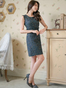 ERUKEI/ホワイト/ブラック/ピンク/スパンコールMIX/ツイード/ノースリーブ/タイト/スリット/ミニドレス/ワンピース/E22066