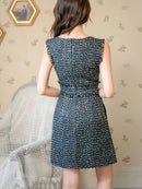 ERUKEI/ホワイト/ブラック/ピンク/スパンコールMIX/ツイード/ノースリーブ/タイト/スリット/ミニドレス/ワンピース/E22066