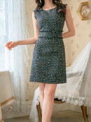 ERUKEI/ホワイト/ブラック/ピンク/スパンコールMIX/ツイード/ノースリーブ/タイト/スリット/ミニドレス/ワンピース/E22066