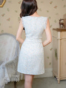 ERUKEI/ホワイト/ブラック/ピンク/スパンコールMIX/ツイード/ノースリーブ/タイト/スリット/ミニドレス/ワンピース/E22066