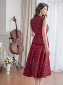 ERUKEI|E2603/ワンピース/パーティー/結婚式/二次会/ミディアムドレス/オーロラレース