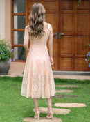 ERUKEI|E2603/ワンピース/パーティー/結婚式/二次会/ミディアムドレス/オーロラレース