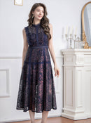 ERUKEI|E2603/ワンピース/パーティー/結婚式/二次会/ミディアムドレス/オーロラレース