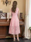 ERUKEI|E2603/ワンピース/パーティー/結婚式/二次会/ミディアムドレス/オーロラレース