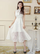 ERUKEI|E2603/ワンピース/パーティー/結婚式/二次会/ミディアムドレス/オーロラレース