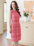 ERUKEI/E2628/エルケイ/ワンピース/タイト/ミニドレス/バックスリット/レッド/赤/ノースリーブ/ツイード/フリンジ