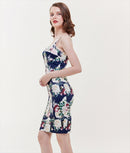 [送料無料][GINZA COUTURE]オレンジ・ブルー・タイト・ジオメトリック柄・プリント・ミニドレス・ワンピース[大きいサイズあり] [e31202]