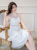 E32083/総レース/ノースリーブ/ワンピース