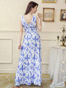 E33014/花柄プリント/ロングドレス