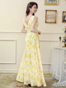 E33014/花柄プリント/ロングドレス