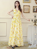 E33014/花柄プリント/ロングドレス