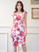 ERUKEI/花柄/パフスリーブ/タイト/ミニドレス/ワンピース/E33252