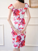 ERUKEI/花柄/パフスリーブ/タイト/ミニドレス/ワンピース/E33252