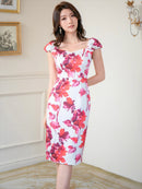 ERUKEI/花柄/パフスリーブ/タイト/ミニドレス/ワンピース/E33252