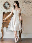 ノースリーブ/エレガント/ワンピース/刺繍/ミディアムドレス/パーティドレス/S22006