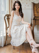 ノースリーブ/エレガント/ワンピース/刺繍/ミディアムドレス/パーティドレス/S22006