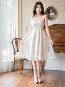 ノースリーブ/エレガント/ワンピース/刺繍/ミディアムドレス/パーティドレス/S22006