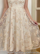 ノースリーブ/エレガント/ワンピース/刺繍/ミディアムドレス/パーティドレス/S22006