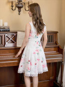 ERUKEI/S22070/ワンピース/プリント/レース/発表会/ミニドレス/花柄/バラ/薔薇