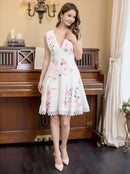 ERUKEI/S22070/ワンピース/プリント/レース/発表会/ミニドレス/花柄/バラ/薔薇