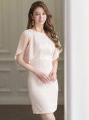 ERUKEI/S24033/エルケイ/ワンピース/タイト/胸元刺繍/フリルスリーブ/パール/ミニドレス