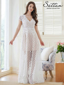 ERUKEI/S24158/エルケイ/ワンピース/総レース/シースルー/Vネック/フレンチスリーブ/Aライン/ロングドレス