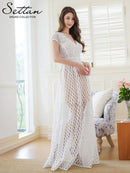 ERUKEI/S24158/エルケイ/ワンピース/総レース/シースルー/Vネック/フレンチスリーブ/Aライン/ロングドレス