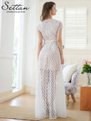 ERUKEI/S24158/エルケイ/ワンピース/総レース/シースルー/Vネック/フレンチスリーブ/Aライン/ロングドレス