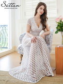 ERUKEI/S24158/エルケイ/ワンピース/総レース/シースルー/Vネック/フレンチスリーブ/Aライン/ロングドレス