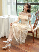 ERUKEI |S2511/ワンピース/パーティ/結婚式/二次会/オープンショルダー