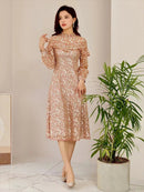 SETTAN/ブラウン/パープル/レース/長袖/Aライン/ミディアムドレス/ワンピース/大きいサイズあり/S2563