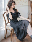 ERUKEI/S2582/SETTAN/ワンピース/パーティ/結婚式/二次会/ミディアムドレス/リボンボタン