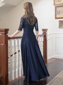 ERUKEI/S33113/ワンピース/ロングドレス/イブニングドレス/パーティー/クラブ/クルーズ船/ドレスコード/演奏会/半袖ロングドレス/Aライン