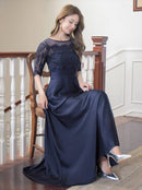 ERUKEI/S33113/ワンピース/ロングドレス/イブニングドレス/パーティー/クラブ/クルーズ船/ドレスコード/演奏会/半袖ロングドレス/Aライン