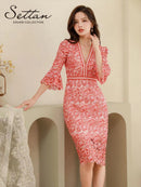 ERUKEI/S33122/カラードレス/刺繡ドレス/ワンピース/ドレス/ミディアム/総レース