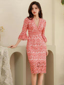 ERUKEI/S33122/カラードレス/刺繡ドレス/ワンピース/ドレス/ミディアム/総レース