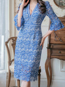 ERUKEI/S33122/カラードレス/刺繡ドレス/ワンピース/ドレス/ミディアム/総レース