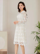 SETTAN/ホワイト/総レース/フレア/長袖/Aライン/ミディアムドレス/ワンピース/大きいサイズあり/S33250