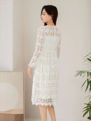 SETTAN/ホワイト/総レース/フレア/長袖/Aライン/ミディアムドレス/ワンピース/大きいサイズあり/S33250