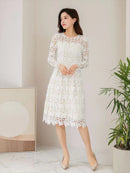 SETTAN/ホワイト/総レース/フレア/長袖/Aライン/ミディアムドレス/ワンピース/大きいサイズあり/S33250