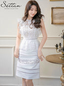 ERUKEI/S33255/ミニドレスワンピース/パーティー/結婚式/二次会/総レース/ペプラム/ノースリーブ