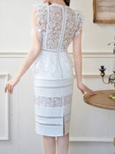 ERUKEI/S33255/ミニドレスワンピース/パーティー/結婚式/二次会/総レース/ペプラム/ノースリーブ