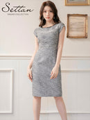 ERUKEI/ブラック×ホワイト/ツイード/タイト/フレンチリーブ/ミニドレス/ワンピース/S33299