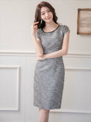 ERUKEI/ブラック×ホワイト/ツイード/タイト/フレンチリーブ/ミニドレス/ワンピース/S33299