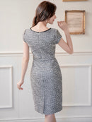 ERUKEI/ブラック×ホワイト/ツイード/タイト/フレンチリーブ/ミニドレス/ワンピース/S33299